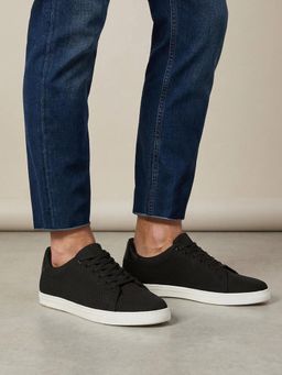 Styli - Men Black Casual Perforated Lace-Up Sneakers