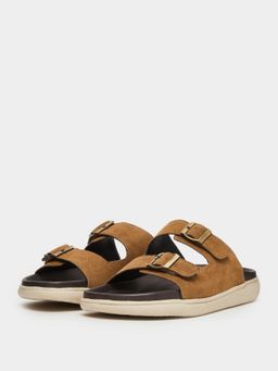 Styli - Men Tan Double Strap Buckle Comfort Sandals