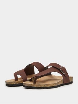 Styli - Men Brown Single Strap Faux Leather Buckle Sandals