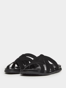 Styli - Men Black Criss-Cross Slide Comfort Sandals