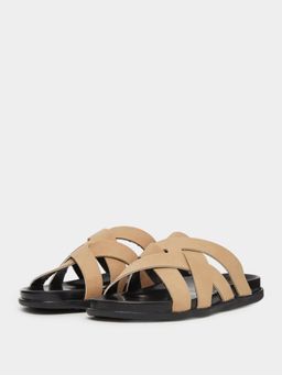 Styli - Men Beige Criss-Cross Slide Comfort Sandals