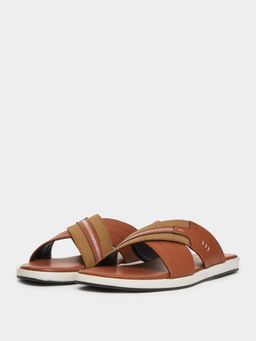 Styli - Men Tan Cross Strap Comfort Sandals