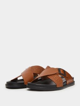 Styli - Men Brown Cross Strap Buckle Comfort Sandals