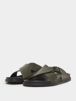 Styli - Men Olive Cross Strap Buckle Comfort Sandals