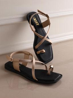 GNIST - Women Casual Toe Ring Gold Flats Sandals