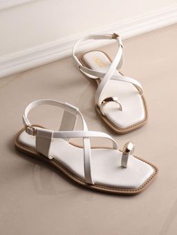 GNIST - Women Casual Toe Ring White Flats Sandals