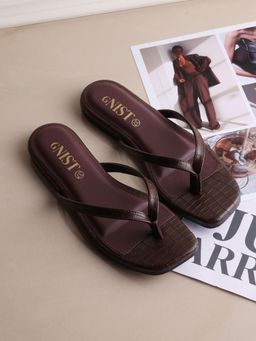 GNIST - Women Casual Thong Brown Slip on Flats