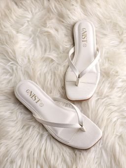 GNIST - Women Casual Thong White Slip on Flats