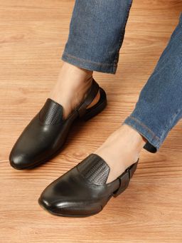 Teakwood - Black Leather Peshawari-Style Sandals