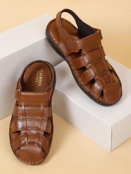 Teakwood - Men Tan Solid Leather Sandals