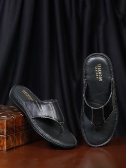 Teakwood - Leather Men Leather Black Thong Sandals