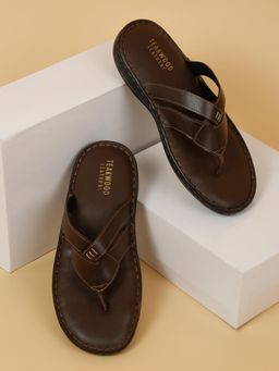 Teakwood - Men Open Toe Leather Comfort Sandals - Brown