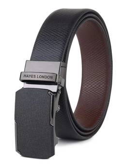 HAYES LONDON - Men's Italian Leather Auto Lock Reversible Belt - Black & Brown