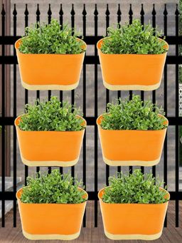 Ecofynd - Oval Orange 12 Inches Balcony Railing Planter (Set Of 6)