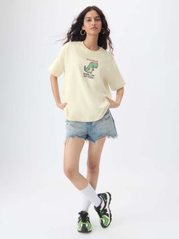 The Souled Store - Error Dino Women Oversized T-Shirt - Cream
