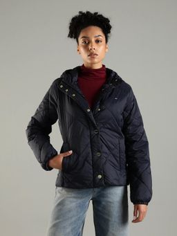 Tommy Hilfiger - Navy Blue Regular Fit Polyamide Hooded Neck Puffer Jacket