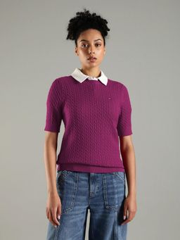 Tommy Hilfiger - Purple Regular Fit Cotton Sweater