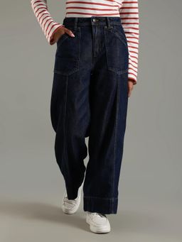 Tommy Hilfiger - Blue Cotton Wide Leg Fit Mid Rise Jeans