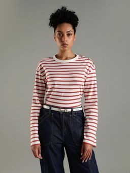 Tommy Hilfiger - White Striped Relaxed Fit Cotton T-Shirt