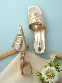 Styli - Women Golden Textured Block Heels