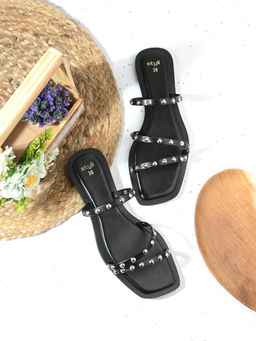 Styli - Women Black with White Belt & Golden Stud