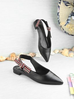 Styli - Women Textured Fabric Knotted Sling Back Strap Comfort Sandals Black