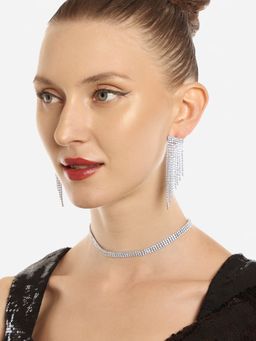 Zaveri Pearls - Silver AD Party Bling Necklace Set-ZPFK16570