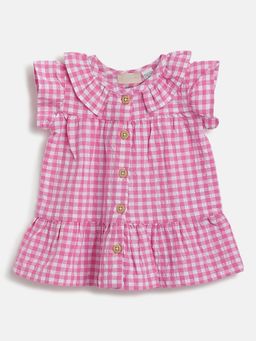 Chicco - Infant Girls Dark Pink Checked Short Sleeve Dress