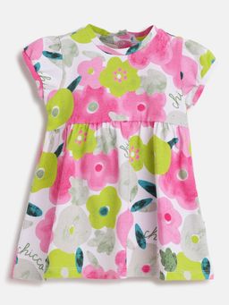 Chicco - Infant Girls White Printed Short Sleeve Dress
