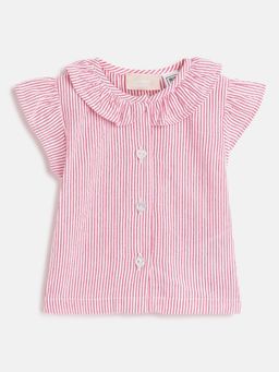 Chicco - Infant Girls White & Red Striped Short Sleeve Shirt
