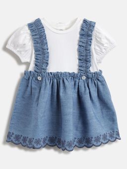 Chicco - Infant Girls Blue Embroidered Short Sleeve Dress