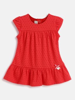 Chicco - Infant Girls Red Schiffli Short Sleeve Dress