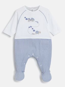 Chicco - Infant Boys White & Blue Applique Leg Opening Babysuit