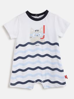 Chicco - Infant Boys White & Blue Printed Short Sleeve Rompers