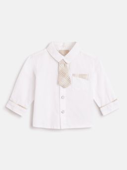 Chicco - Infant Boys White Solid Long Sleeve Shirt with attached Tie