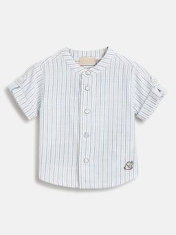 Chicco - Infant Boys White & Blue Striped Short Sleeve Shirt