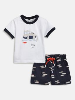 Chicco - Infant Boys White & Blue T-Shirt with Short Pants (Set of 2)