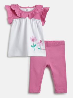 Chicco - Infant Girls Dark Pink Short Sleeve T-Shirt with Leggings (Set of 2)