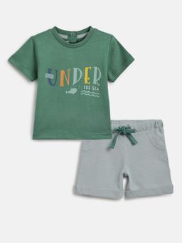 Chicco - Infant Boys White & Green T-Shirt with Short Pants (Set of 2)