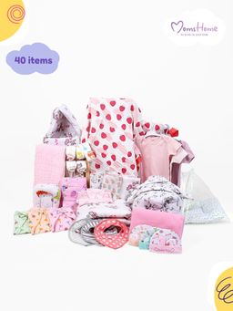 Moms Home - New Born Baby Essentials Gift Hamper Multi-Color (Set of 40) (0-6 Months)