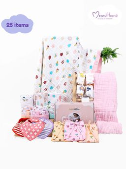 Moms Home - Baby Essential Gift Hamper Multi-Color (Set of 25) (0-12 Months)