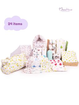 Moms Home - All Muslin New Born Complete Gift Hamper Multi-Color (Set of 24) (0-6 Months)