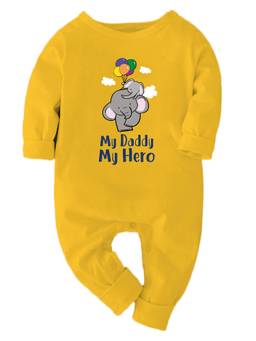 Zeezeezoo - Cotton Full Sleeves My daddy My hero Printed Baby Romper - Yellow
