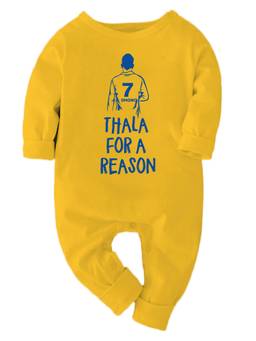 Zeezeezoo - Cotton Full Sleeves Thala for a Reason Printed Baby Romper - Yellow