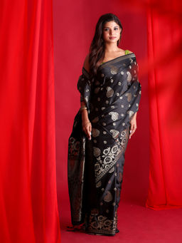 Beatitude - Black Banarasi Saree with Unstitched Blouse