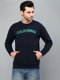 RIGO - Men Navy Blue Printed Crew Neck Fleece Sweatshirt