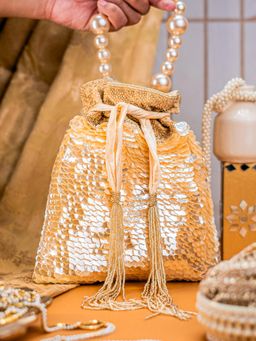 NR by Nidhi Rathi - Gold Glittery Embellished Drawstring Potli Bag