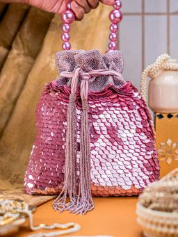 NR by Nidhi Rathi - Rose Gold Glittery Embellished Drawstring Potli Bag