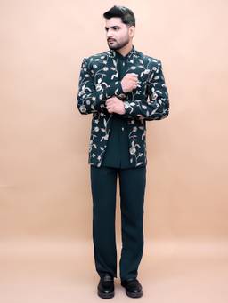 Pro Ethic Style Developer - Men Indo-Western Navy Blue Kurta with Pant and Jacket