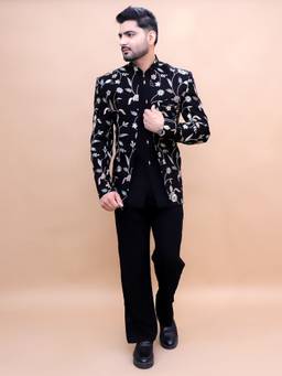 Pro Ethic Style Developer - Men Indo-Western Black Kurta with Pant and Jacket